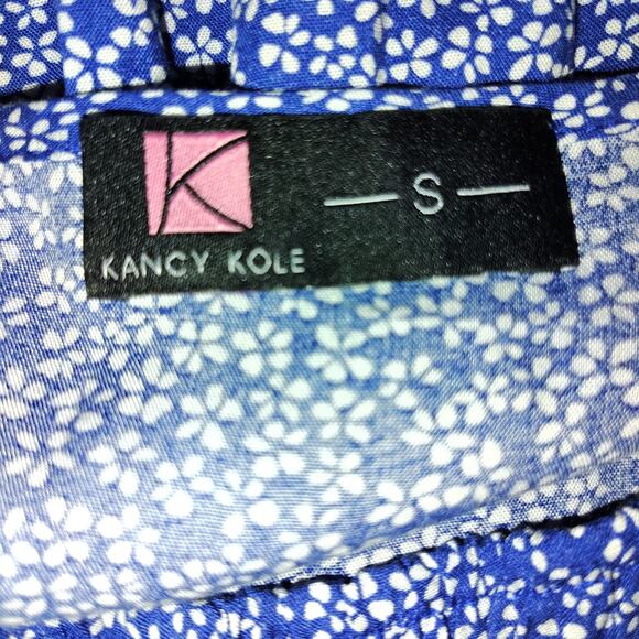 Smocked Blue Maxi Dress with White Floral Print & Side Slits – Kancy Kole, Sz SM - Picture 9 of 11